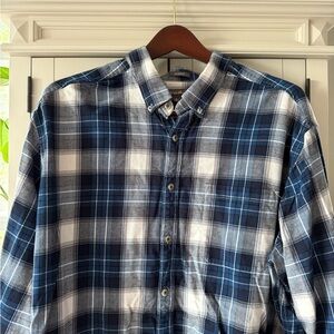 Eddie Bauer Navy and White Plaid Flannel Shirt 3XT